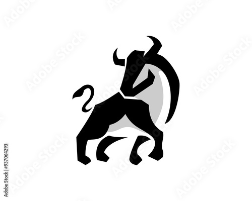 abstract bull walking art logo design template illustration