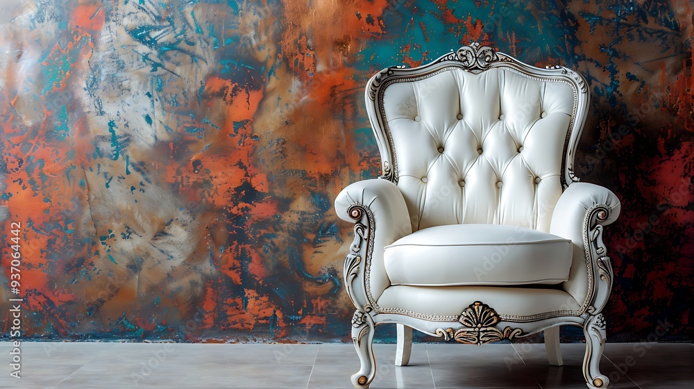 Fototapeta premium Luxurious antiquarian white armchair isolated on colorful background