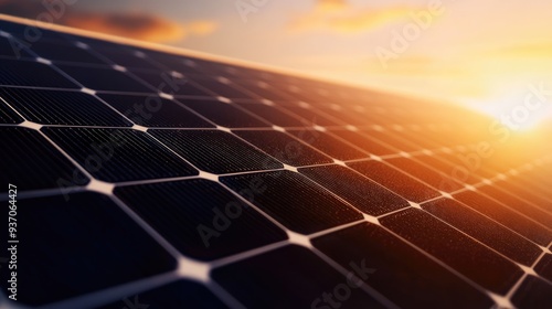 Solar Panel Close-Up at Sunset photo