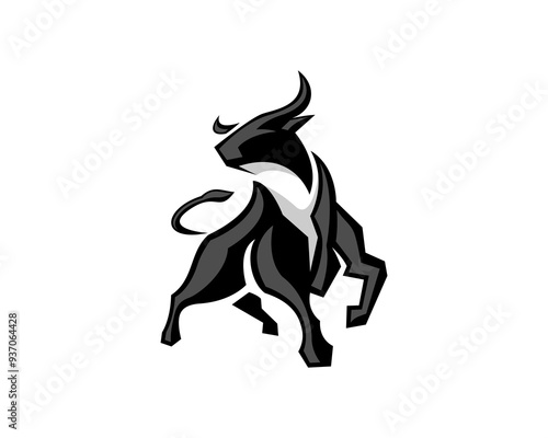 abstract running bull style art logo design template illustration