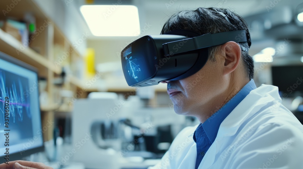 A Scientist Wearing VR Headset in a Lab A Scientist Wearing VR Headset in a Lab