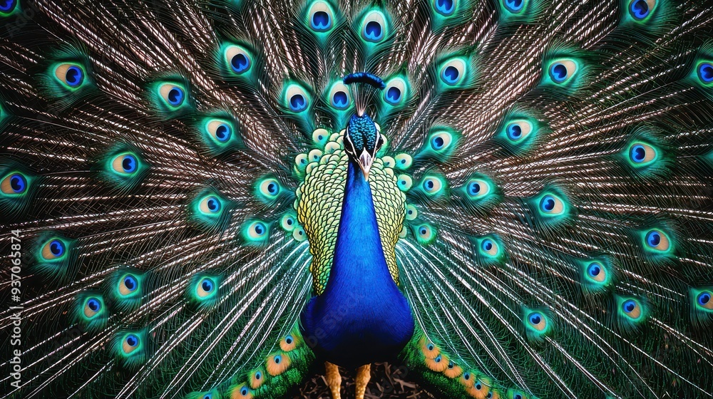 Fototapeta premium Peacock Feathers Display Bird of Paradise Colorful Plumage