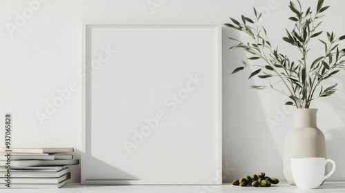 Wallpaper Mural White Frame Mockup with Olive Branch and Books Torontodigital.ca