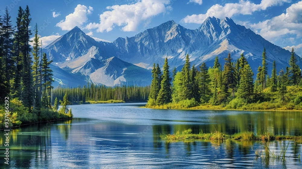 Stunning Natural Scene: Mountain Range and Large Body of Water Stunning Natural Scene: Mountain Range and Large Body of Water