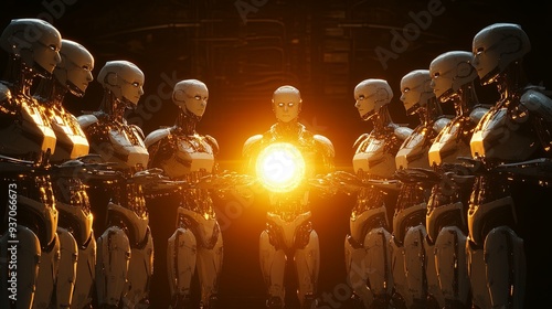 Humanoid robots standing in...