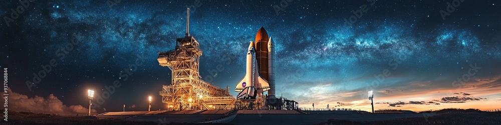 Obraz premium The launch base is alive with activity as the shuttle stands ready. moment encapsulate the spirit of teamwork and determination