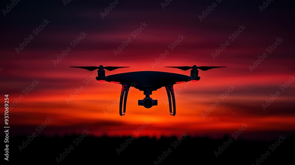 Drone Silhouette Against Dramatic Sunset Sky Drone Silhouette Against Dramatic Sunset Sky