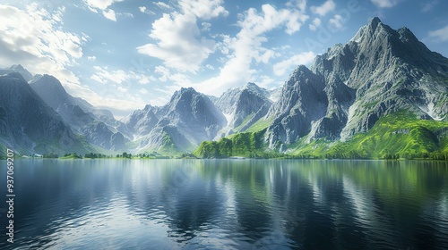 Beautiful Landscape: Mountain Range and Large Body of Water