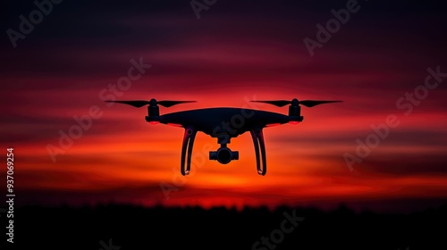 Drone Silhouette Against Dramatic Sunset Sky