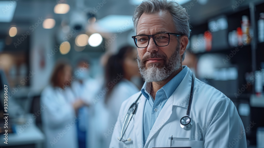Obraz premium Scrolling list of several doctors profiles on a webpage, vertical, super clean minimalistic design.