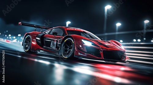 Red Race Car Speeds Through the Night