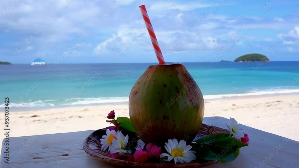 Sipping Fresh Coconut by the Beach: Enjoy the Tropical Delight Sipping Fresh Coconut by the Beach: Enjoy the Tropical Delight