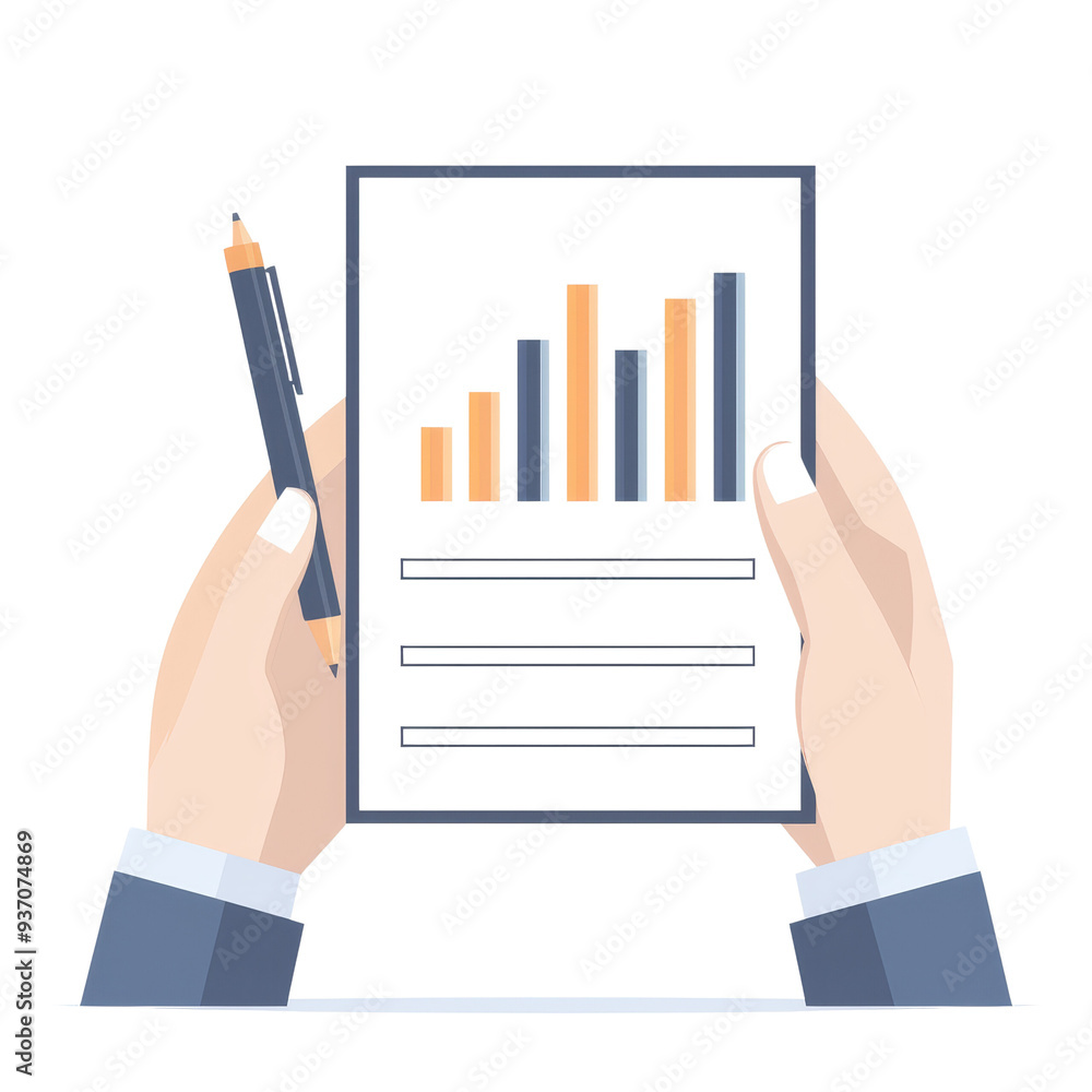 Hands holding a tablet with a graph and a pencil, showing business analysis and data visualization. Hands holding a tablet with a graph and a pencil, showing business analysis and data visualization.