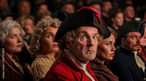 Man in a Red Coat and Tri-Cornered Hat in a Crowd of People