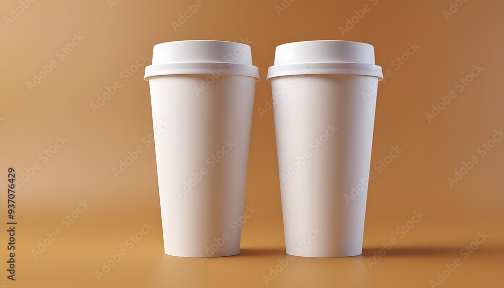 Two paper cups mockup on white background. 3d rendering. Two paper cups mockup on white background. 3d rendering.
