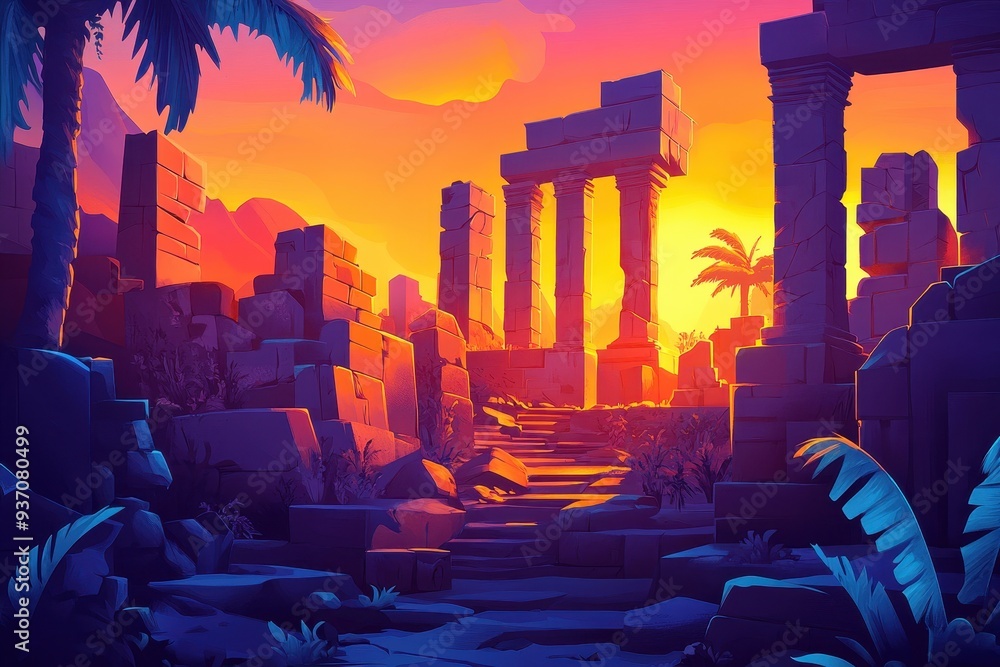 Fototapeta premium Ruins of a Stone Temple at Sunset