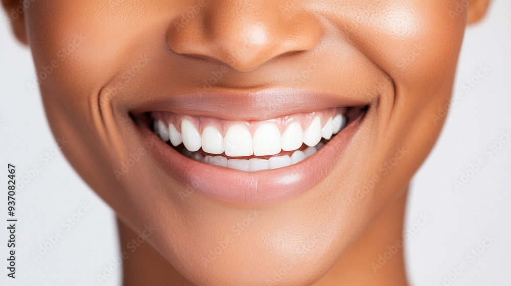 Obraz premium A close-up of a person with a radiant smile, showing their teeth and joyful expression