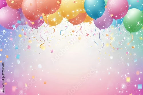 Festive Birthday Celebration with Colorful Balloons and Confetti