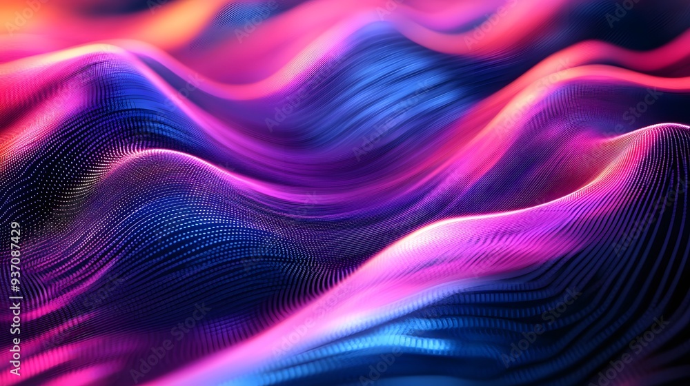 2. 3D wave patterns in neon hues creating a dynamic and fluid motion 2. 3D wave patterns in neon hues creating a dynamic and fluid motion