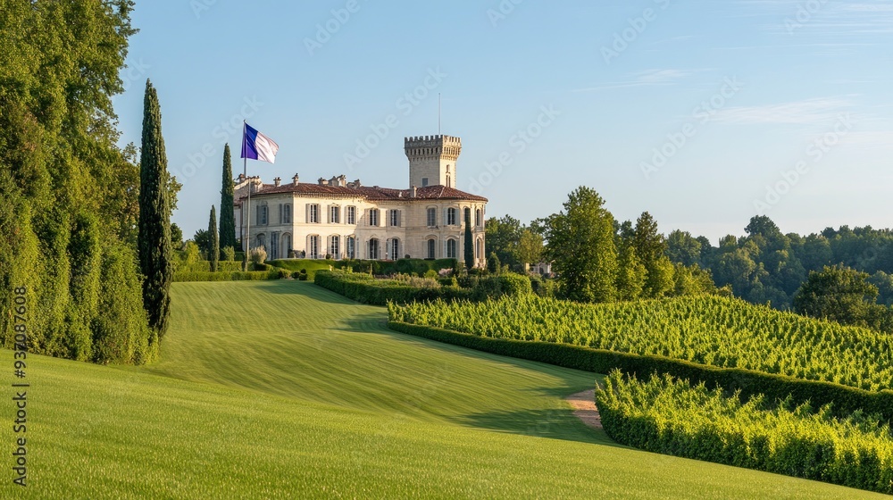 Obraz premium A serene Bastille Day morning with the French flag flying over