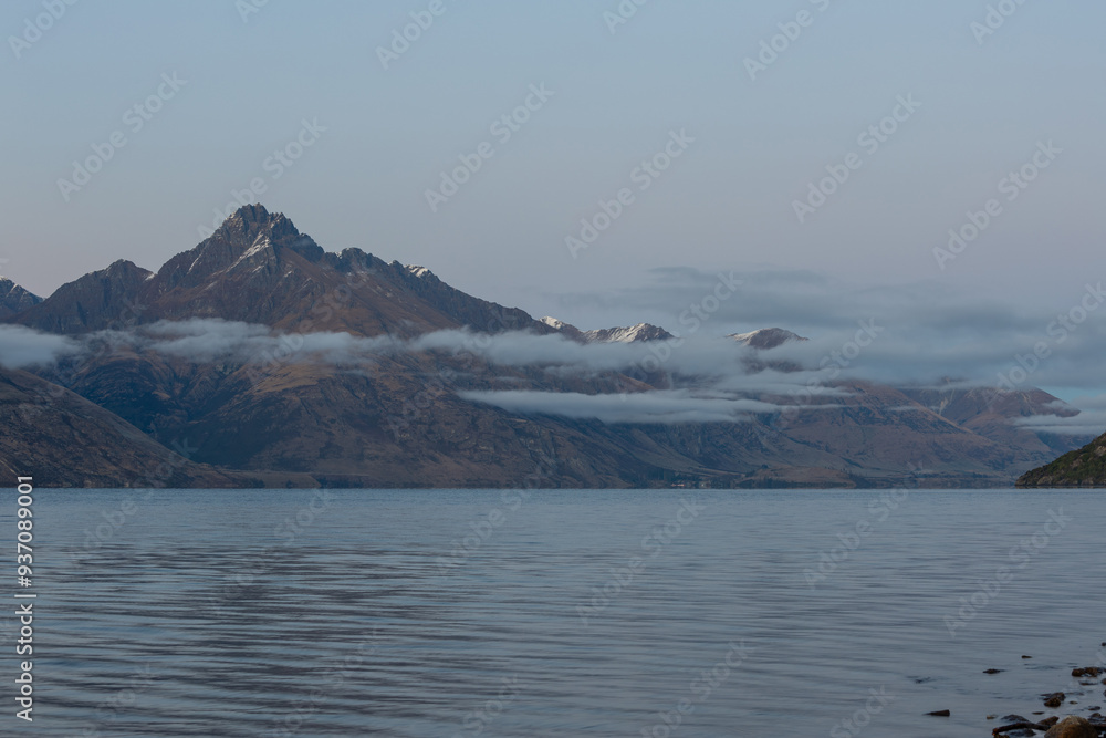 Mountain and cloud view on the lake shore, New Zealand. Mountain and cloud view on the lake shore, New Zealand.