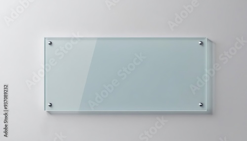 blank horizontal rounded rectangle clear acrylic glass methacrylate nameplate realistic brand logo signage mockup wall mounted 3d rendering illustration.16