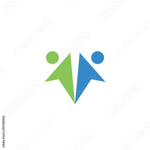 Logo two people doing exercise unique design with blank background