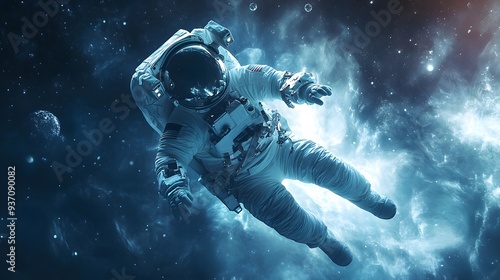 An Astronaut Floating Through a Cosmic Nebula photo