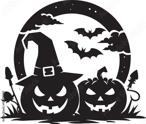 halloween pumpkin black vector, Black pumpkin silhouette on white background,