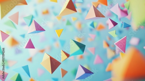 Abstract Colorful Triangles Floating in Blue