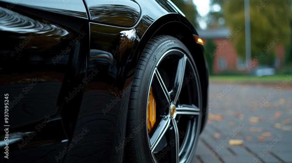 Black Car with Yellow Brake Calipers Black Car with Yellow Brake Calipers