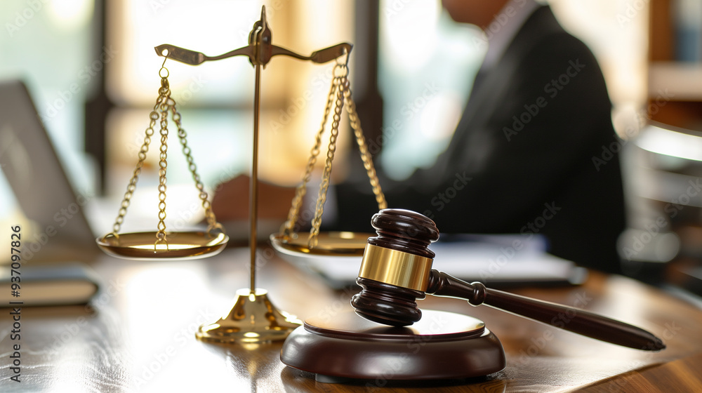 Gavel and Scales of Justice on Lawyer's Desk Gavel and Scales of Justice on Lawyer's Desk