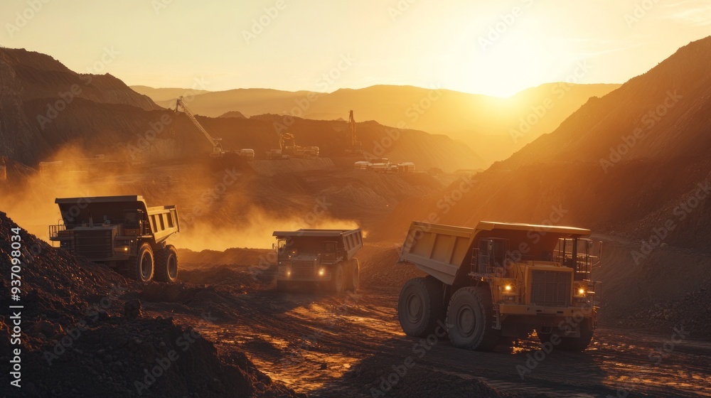 Mining Trucks at Sunset Mining Trucks at Sunset