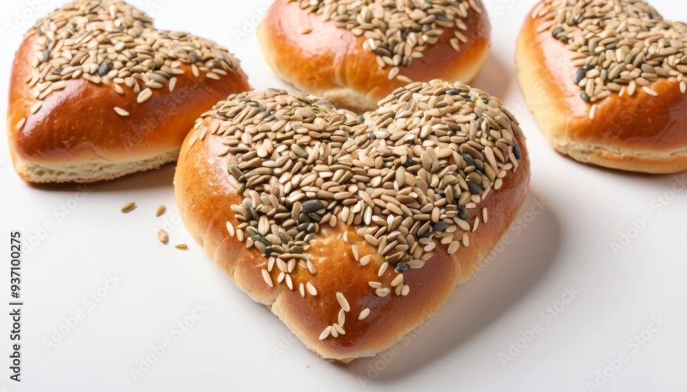 Baked with love Heartshaped bread rolls with sesame seeds Baked with love Heartshaped bread rolls with sesame seeds