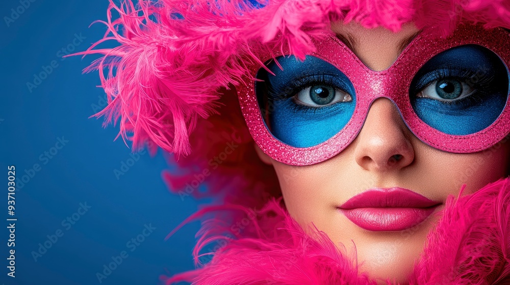 Woman in Pink Feather Boa and Glitter Sunglasses Woman in Pink Feather Boa and Glitter Sunglasses