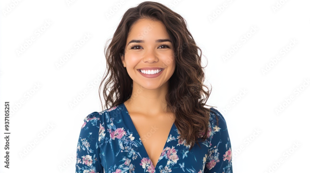Portrait of a Smiling Woman in a Floral Dress Portrait of a Smiling Woman in a Floral Dress
