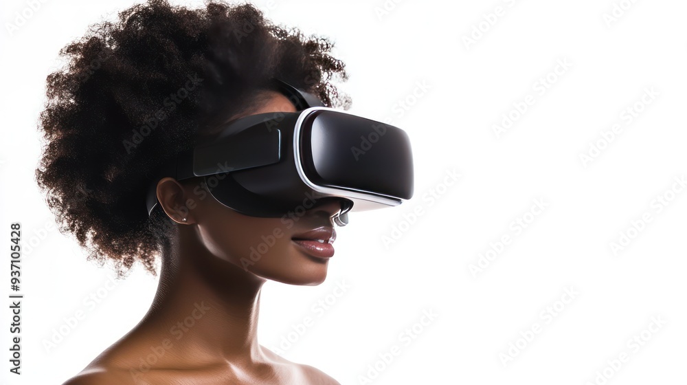 Woman with Afro Wearing a Virtual Reality Headset Woman with Afro Wearing a Virtual Reality Headset