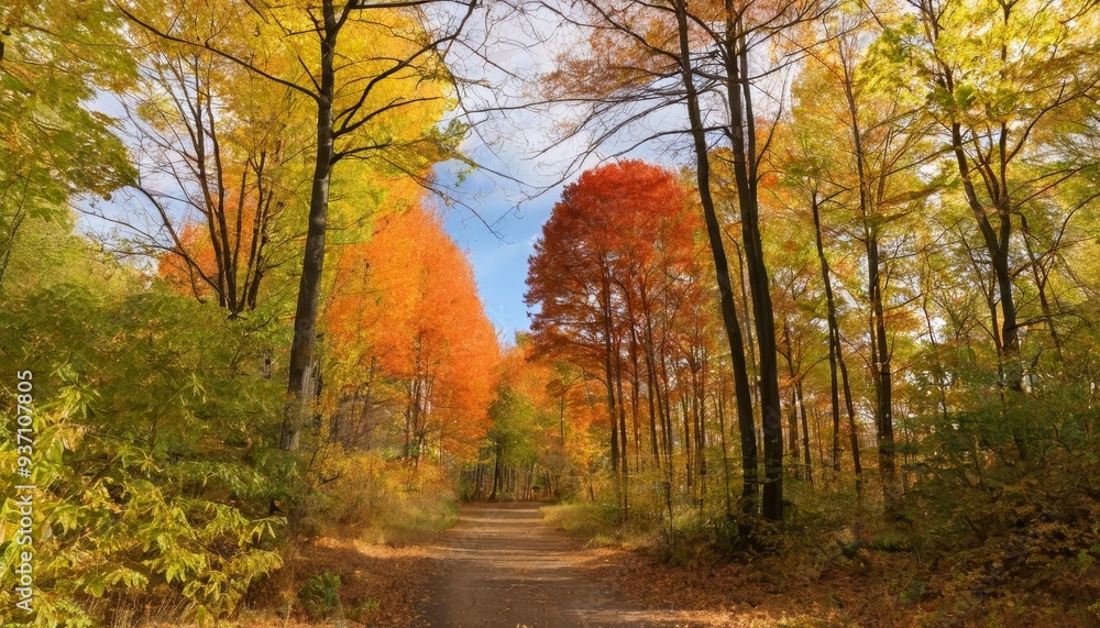 Fototapeta premium Autumns vibrant path through the woods