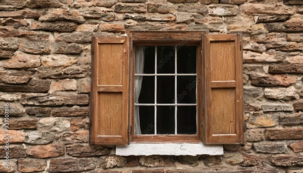 Charming oldworld window in rustic stone wall Charming oldworld window in rustic stone wall