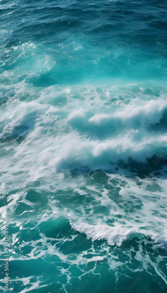 Aerial view of turquoise ocean waves crashing gently, creating white foam. The water is clear and vibrant, showcasing various shades of blue and green. Aerial view of turquoise ocean waves crashing gently, creating white foam. The water is clear and vibrant, showcasing various shades of blue and green.