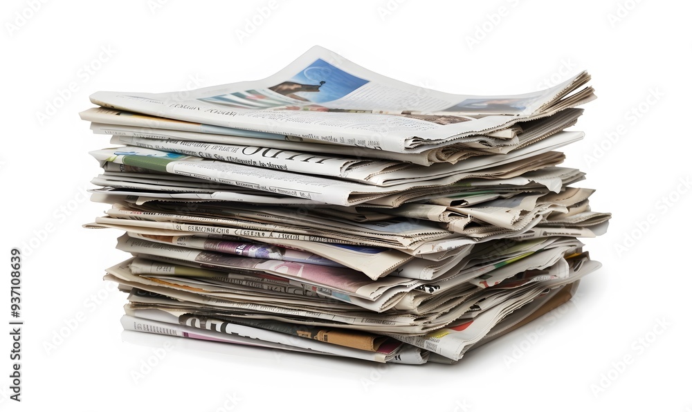 Pile of newspapers on white background. Pile of newspapers on white background.