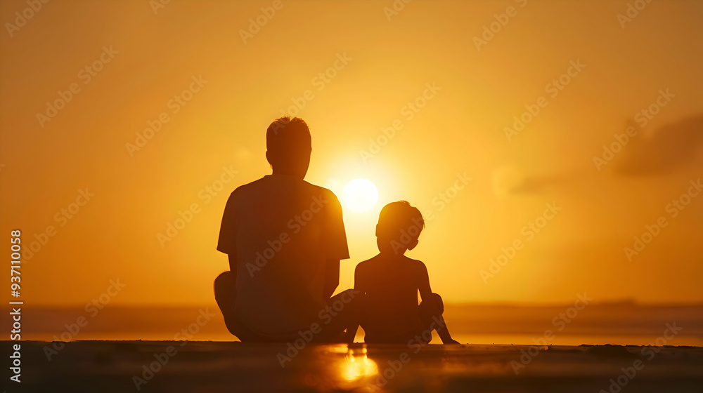 Silhouette of Father and Son at Sunset Silhouette of Father and Son at Sunset
