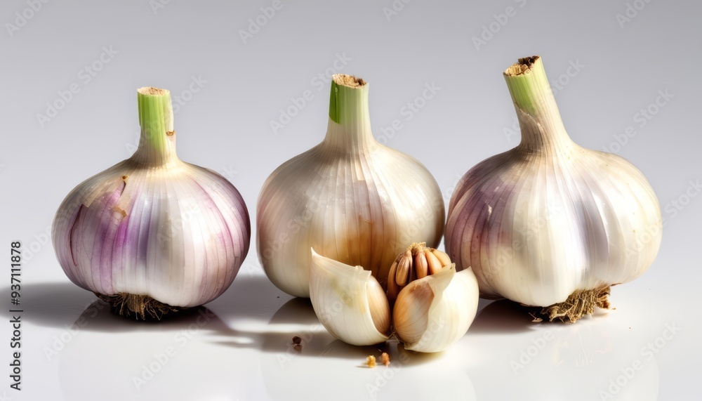 Obraz premium Fresh garlic bulbs ready to add flavor to your dishes