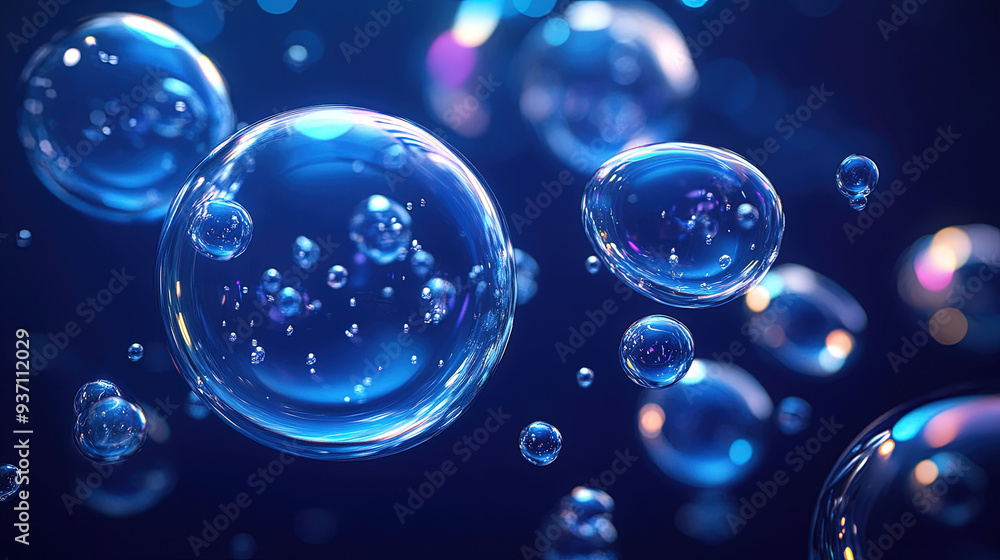 Big round various sizes air bubbles with blue violet background. Big round various sizes air bubbles with blue violet background.