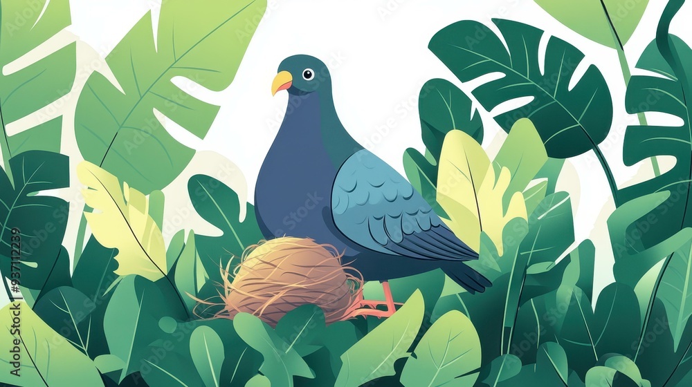 A colorful depiction of the Nicobar Pigeon guarding its nest amid lush foliage, highlighting the beauty of nature. A colorful depiction of the Nicobar Pigeon guarding its nest amid lush foliage, highlighting the beauty of nature.