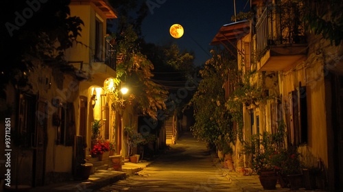 Fototapeta Naklejka Na Ścianę i Meble -  Romantic Moonlit Street in a