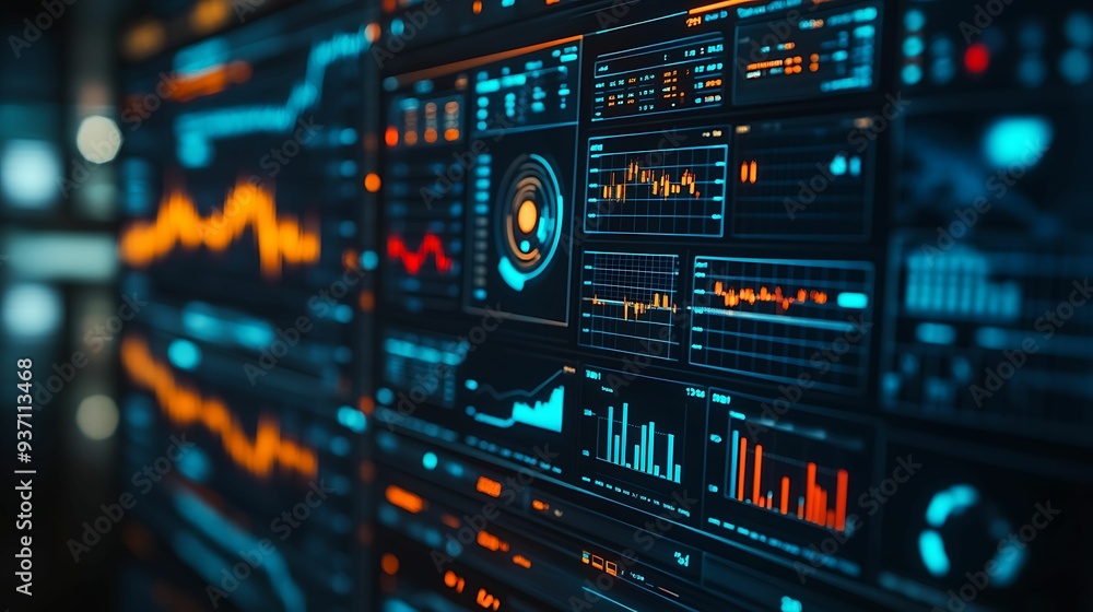 A close-up view of a futuristic data dashboard displaying various charts, graphs, and analytics, illuminated by neon lights, showcasing advanced technology in data visualization. A close-up view of a futuristic data dashboard displaying various charts, graphs, and analytics, illuminated by neon lights, showcasing advanced technology in data visualization.