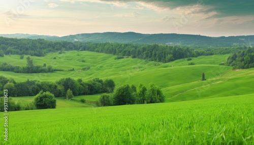  Vibrant green fields under a clear sky