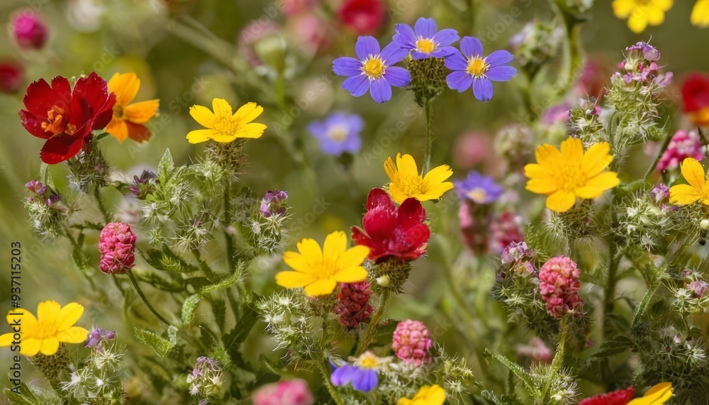 Vibrant garden of wildflowers in bloom Vibrant garden of wildflowers in bloom