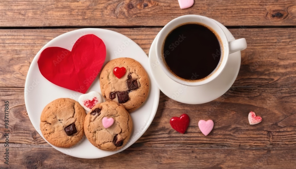 Sweet Valentines treat Cookies and coffee love and warmth Sweet Valentines treat Cookies and coffee love and warmth